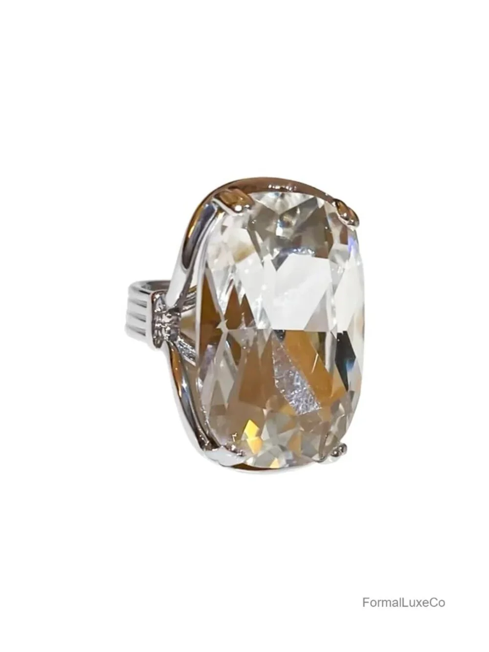 Geometric Rectangle Rhinestone Adjustable Open Ring for Women Statement Chunky